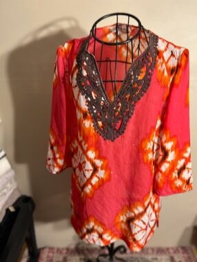 boho size medium womens shirt top long sleeved blouse tribal